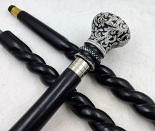 Victorian Carved Derby Handle Walking Cane 37 inch Handcrafted Wooden Stick