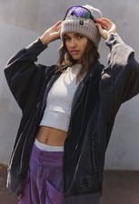 Free People Movement Sprint To The Finish Zip Up Sweatshirt Slouchy Black S NWT