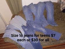 Bundle of 5 Pairs of Teen Girls Size 16 Jeans - Assorted Styles