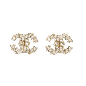 Authentic CHANEL Earrings Gold-plated Rhinestones Pearls