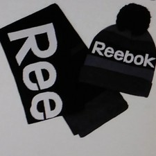 Reebok Men's Pompom Beanie and Scarf 2 PC. Set Black/Grey OS New With Tags