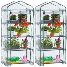 2  x 4 TIER GREENHOUSE OUTDOOR GARDEN PLANTING SMALL PVC GROWHOUSE inc SHELVES