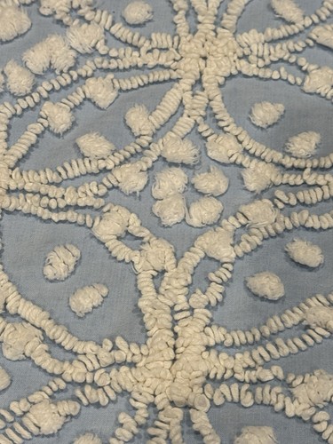 Vintage Sky Blue 'Double Wedding Ring' 98 x 84 Inch Chenille w/3 Inch Fringe - Picture 4 of 17