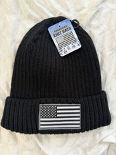 Americana Knit Beanie Black With American Flag New With Tags