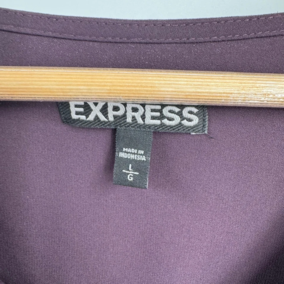 EXPRESS Portofino Shirt Womens L Wine V-Neck Button Front Sheer Casual Office - Image 4 of 4