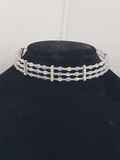 Vintage Aurora Borealis AB Crystal 3 Strand Choker Necklace Rhinestone 1960s