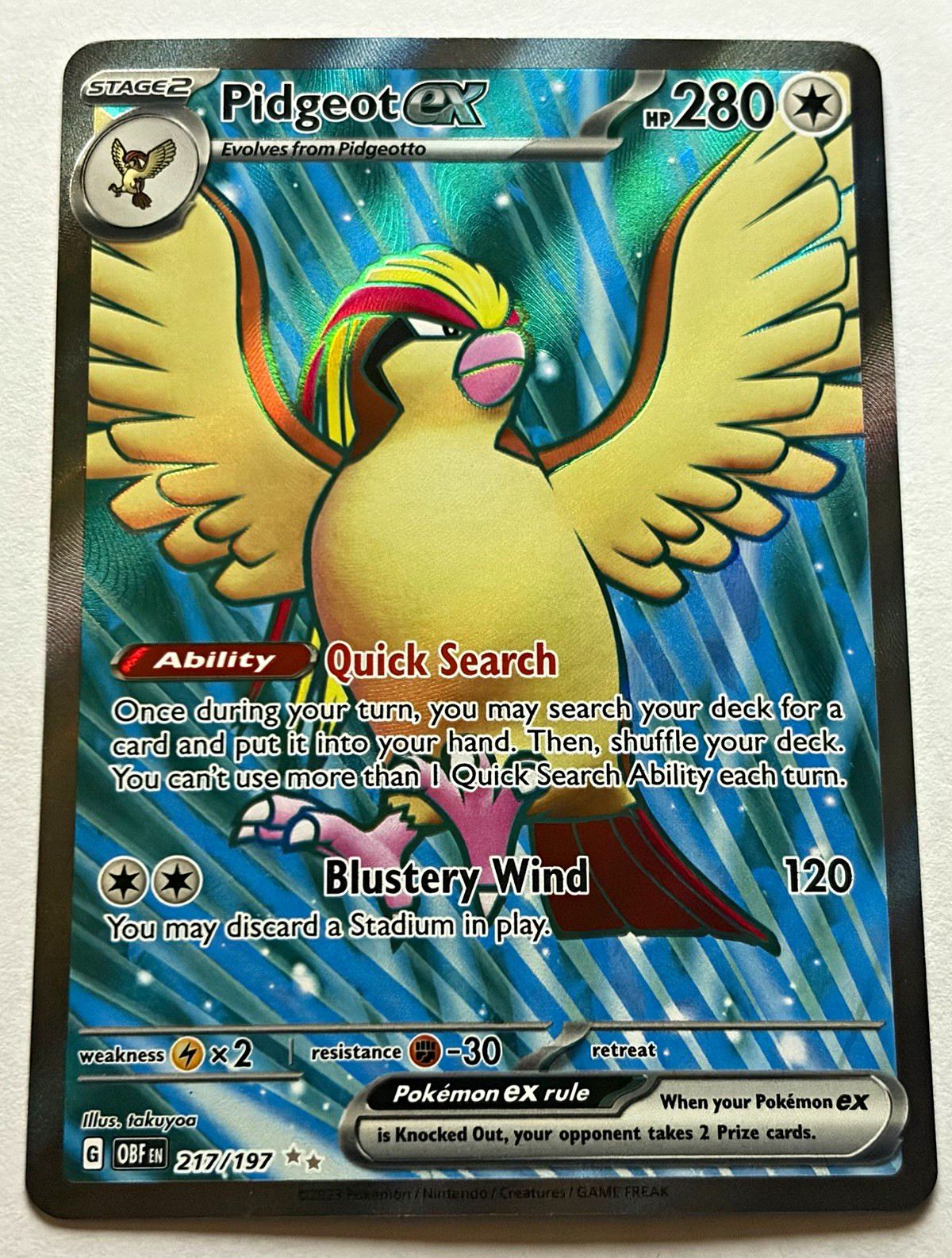 Pidgeot ex 217/197 SV03 Obsidian Flames Full Art Near Mint