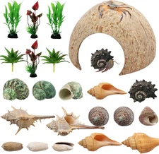 Hermit Crab Supplies - 22 Pcs Shells, Natural Coconut Shell Reptile Hide, Artifi