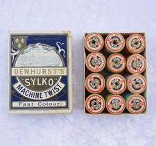 Vintage Sylko reels in Dewhurst Box,  12 wooden cotton reels in box, 1950s
