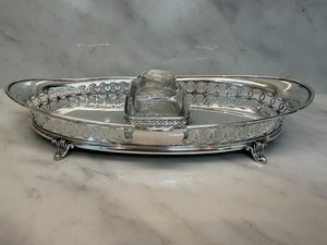 Sterling Silver Footed Inkwell and Tray, Antique, 1800s