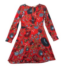 LOFT Dress Women's 2 Red Long Sleeve 1/2 Button Floral Paisley Mini Primavera