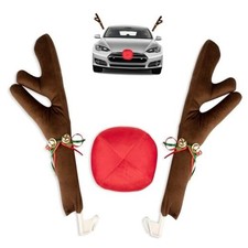 Car Reindeer Christmas Decoration Kit Antlers Nose for Window Roof-Top  Brown