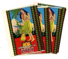 25 Honolulu Broom Factory Labels, Hawaii, Wholesale #442
