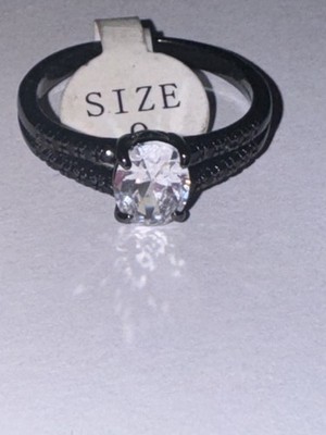 Rare Fragrant Jewels Wicked Ring Oval Clear Stone Split Black Paved Band Gothic
