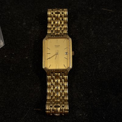 PULSAR V722-X104 Date Classic Rectangle Gold On Stainless Steel MENS WATCH