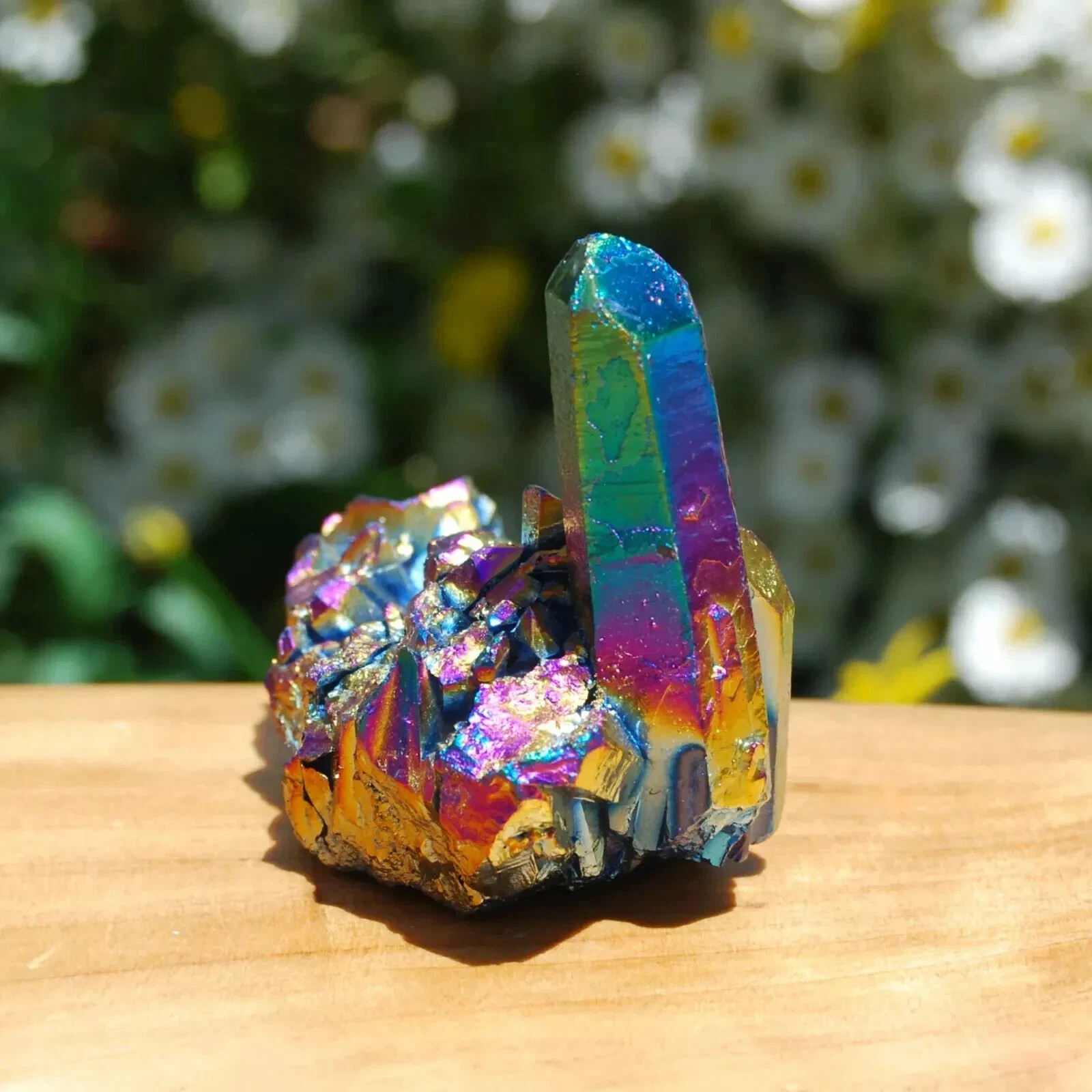 Raw Angel Aura Rainbow Quartz Crystal Titanium Cluster Healing Home Decor 90g