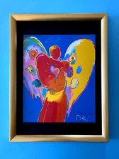 Peter Max | Angel Vintage Print Signed | Framed Large 16x12in. Gold Pop Art