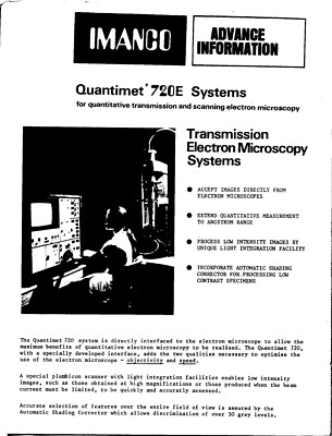 Vintage Advertising Ephemera Imanco Quantimet 720E Transmission Electron Systems