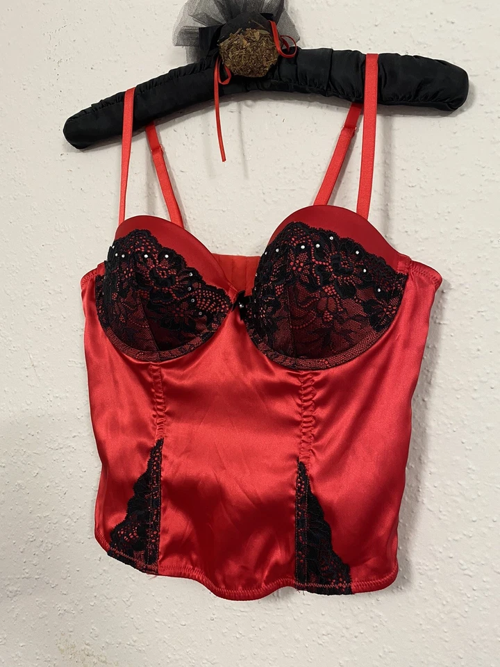 NWT Gilligan & O'malley Red & Black Rhinestone Lace Corset Bustier Push-Up  Sz M - Image 3 of 4