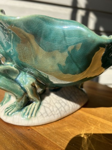 Vintage chinesische Majolika Frösche Lilienauflage schwer gekräuselt Keramik dekorative Schüssel 8" - Bild 14 von 16