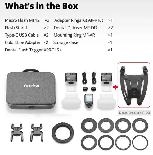 Godox MF12-DK1 Dental TTL Macro Flash Light Speedlite Dual Heads + MF-DB Bracket - Picture 2 of 6
