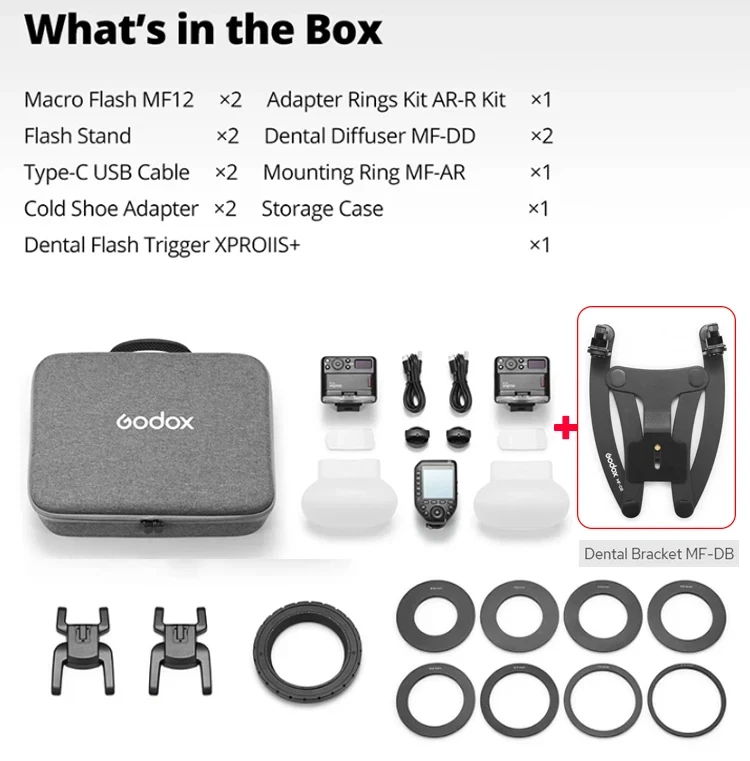 Godox MF12-DK1 Dental TTL Macro Flash Light Speedlite Dual Heads + MF-DB Bracket - Image 2 of 4