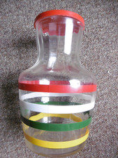 VINTAGE 50's / 60's ANCHOR HOCKING FIESTA STRIPED WATER JUICE CARAFE VGC RARE