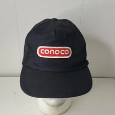 VTG Conoco Gas Station Logo Patch Mesh Trucker Snapback Hat Baseball Cap Black