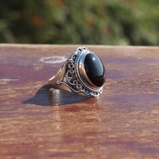 Solid 925 Sterling Silver Natural Black Onyx Ring Gemstone Jewelry For Her C 11