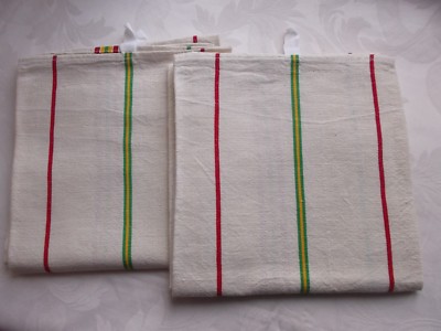French set of cotton kitchen towels unused or old stock striped