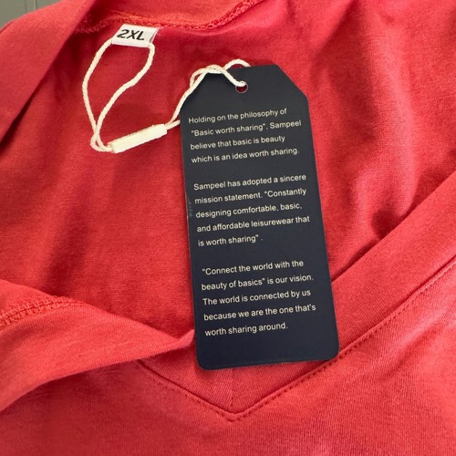 SAMPEEL Womens Short Sleeve V-Neck Shirt Size 2XL Reddish Pink Basic Stretch New - Picture 4 of 8