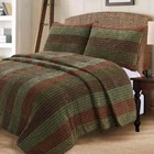 NEW! ~ COZY COUNTRY BROWN GREEN RED CORDUROY STRIPE CABIN LODGE SOFT QUILT SET