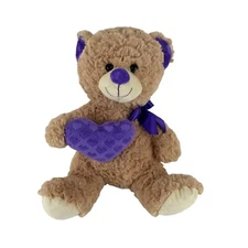 Inter-American Teddy Bear Plush 11" Stuffed Animal Purple Valentine Heart Bow