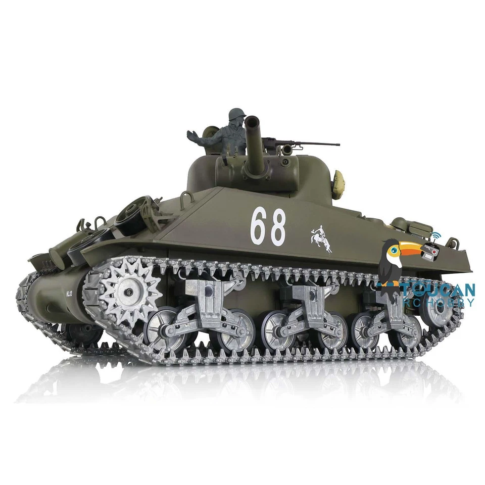Henglong 1/16 M4A3 Sherman RC IR Tank BB Barrel Recoil 360°Turret Metal Wheels - Image 3 of 4