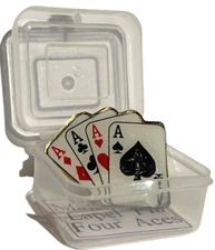 MAGICIAN LAPEL PIN 4 ACES PLAYING CARDS Magic Jewelry Tie Trick Clip Gift Fan 