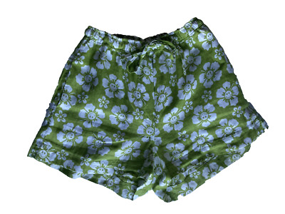Holiday by Emma Mulholland 100% Linen Shorts Women S Green Smiley Flower Retro