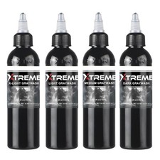 Xtreme Ink GRAYWASH 4-Pack Shade Set 4-oz Tattoo Shading Ink Pigment Made in USA
