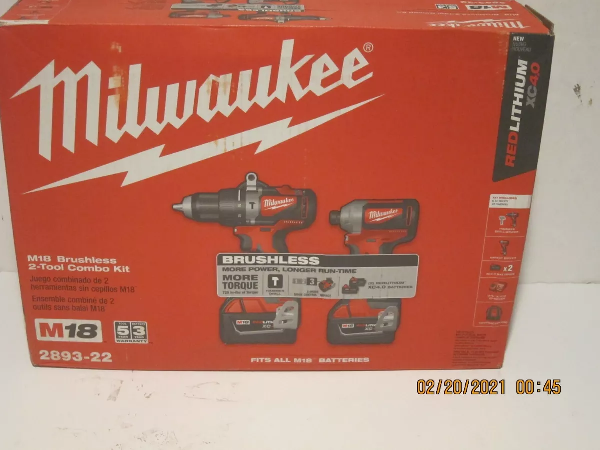 Milwaukee 2893 22 M18 18V 2 Tool Hammer Drill Impact Driver