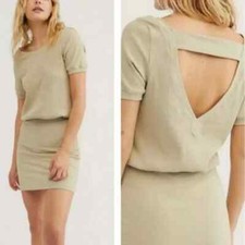 Free People Beach Happy Hour Ribbed Stretch Mini Dress, Green, Large, RRP $50