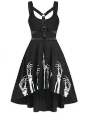 Women's Halloween Black Dress Gothic Skulls Hand Sleeveless Retro Costume Party