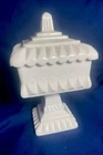 Vintage Pink Milk Glass Square Compote Footed Pedestal Wedding Box Candy & Lid