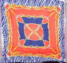 Horse Tack Navy Red Scarf Animal Print Border 100 Silk Made In France