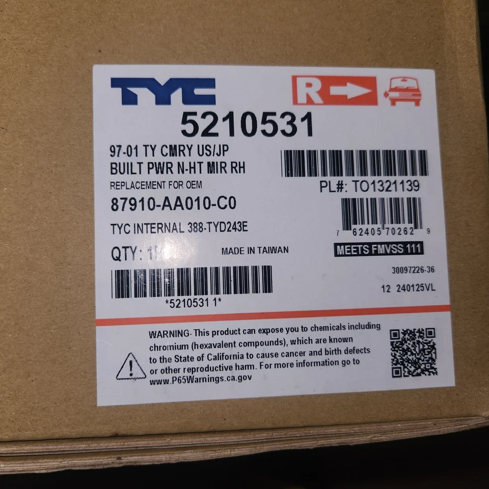 Espejo retrovisor derecho TYC 5210531 compatible con Toyota Camry 1997-2001 Foto 3 de 4