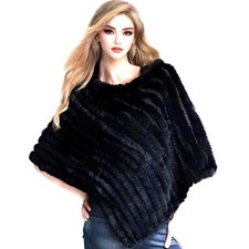 Poncho donna moda vera pelliccia di coniglio pelliccia naturale scialle lavorato a maglia *multicolore