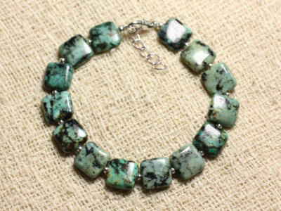 Bracelet En Argent 925 Et Turquoise Africaine Carrée 10mm - Fait Main En France, Neuf, Marque Homemade