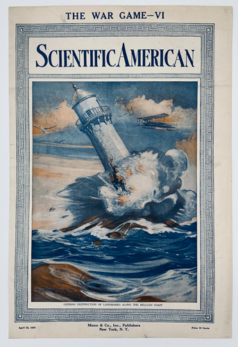 1916 Scientific American Cover: German Bomber destroys Belgian Lighthouse, WW1