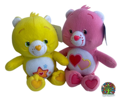 2x Care Bears Bär Teddy Glücksbärchi Gelb Stern Rosa Herz Plüsch Kuscheltier