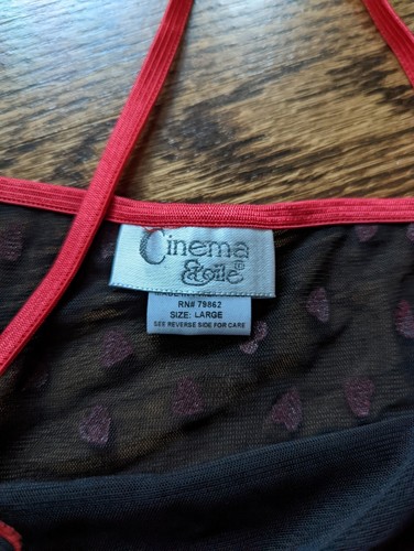 Vintage Y2K Cinema Etoile Mesh Black & Red Hearts Camisole Cami Large NOS NWT - Picture 4 of 8