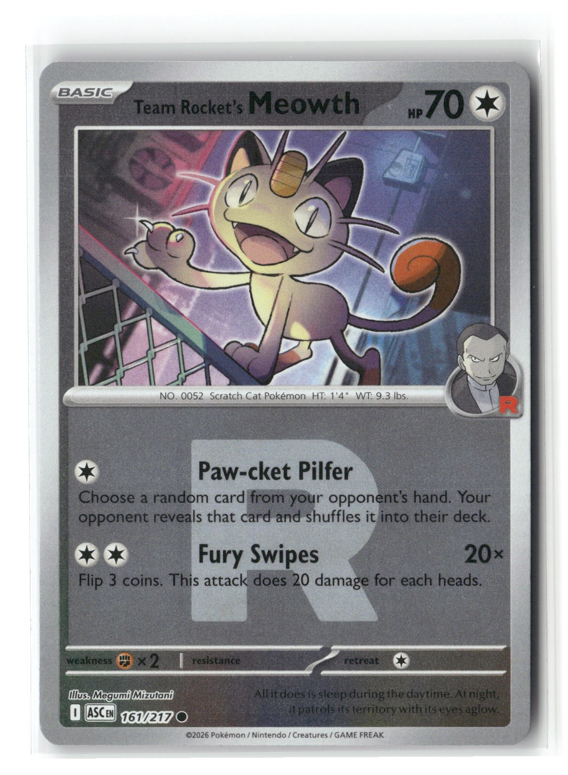 Team Rocket's Meowth  (Rocket) Reverse Holo Ascended Heroes 161/217 Pokemon NM