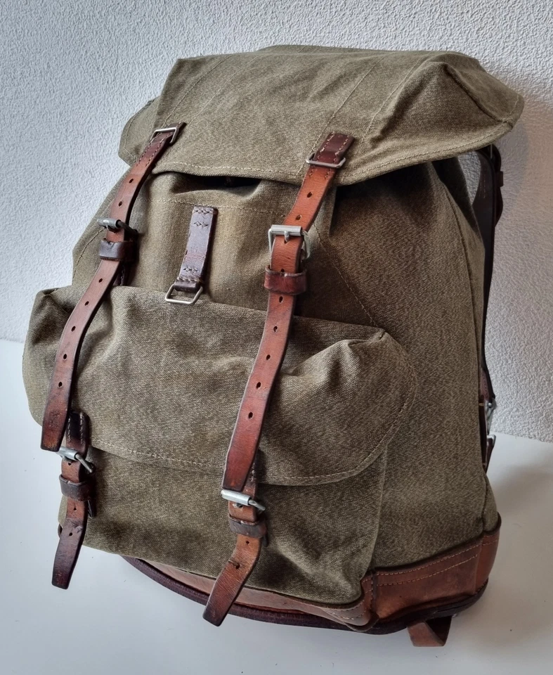 Robuster, alter Schweizer Armee Rucksack, Segeltuch & Leder Original 1971, Nr.19 - Bild 3 von 4